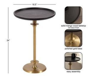 Modern Brass Finish <b>Tall</b> Bistro <b>Table</b> Black Tray Surface Coffee <b>Table</b> - Product Image 3