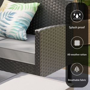 Juego de Muebles de Patio de 7 Piezas para Espacios Pequeños, Cojines Impermeables y Mesa de Vidrio para Patios y Jardines - Product Image 4
