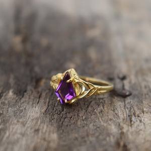 Anillo de Compromiso con Amatista Corte Cometa, Anillo de Boda con Amatista Púrpura, Plata de Ley 925, Chapado en Oro de 14k, Certificado IGI, Estilo Art Deco, Natural - Product Image 2