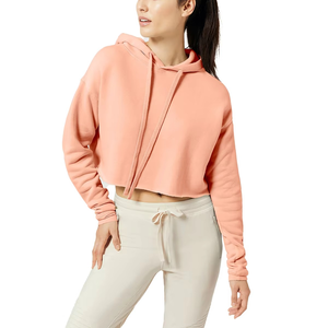 Latest Fashion Custom <b>Winter</b> Crop <b>Top</b> Hooded Knitted Women Solid Pattern Short Length Pullover Hoodie Front Logo Print Lined - Product Image 1