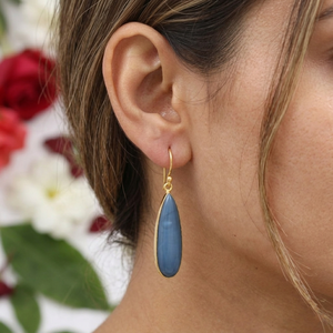 Classic Fashion Natural Blue Opal Tear Drop Shape <b>Gold</b> Plated <b>Dangle</b> <b>Earring</b> For Girls Women Wholesale Jewellery Form India - Product Image 1