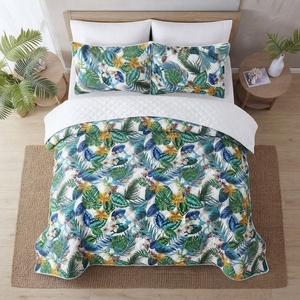 Juego de Cubrecamas Tropicales de 3 Piezas, Diseño Sólido con Pespunte en Diamante, Mezcla de Algodón T-150, Ropa de Cama para Toda Temporada, Uso Doméstico, Estilo Duradero - Product Image 1