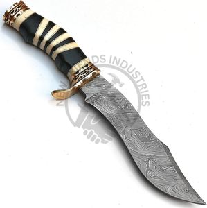 Nouveauté : Couteau de chasse à lame fixe en acier Damas fait main, manche en bois avec étui, couteau de survie pour la randonnée, couteau tactique Bowie - Product Image 6