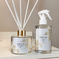 Diffuseur d'ambiance en verre transparent sans alcool AIKUN avec bâtonnets, pour chambre et hôtel, vente en gros, personnalisation OEM
