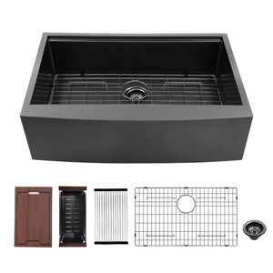 Gunmetal Black Farmhouse Apron Single Bowl Stainless Steel Kitchen Sink with Strainer for <b>Workstation</b> or Kitchen Sink - Product Image 1