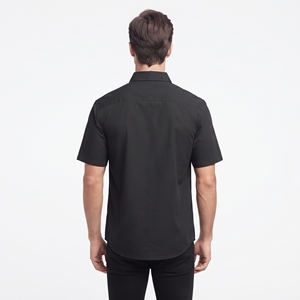 Camisa Casual de Manga Corta Negra de Alta Calidad al por Mayor, Camisa de Color Sólido con Logotipo Personalizado para Hombre - Product Image 4