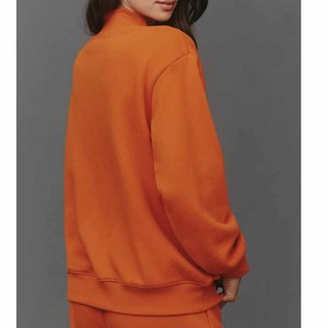 Heavyweight Women's Cotton Fleece <b>Mock</b> <b>Neck</b> Parke Sweatshirt Custom Chenille Applique Embroidery OEM ODM Manufacturer - Product Image 2