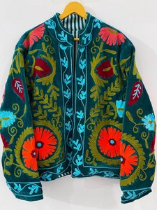 Celebrate Timeless Craftsmanship Handmade Green Suzani Embroidered <b>Velvet</b> <b>Jacket</b> Vibrant Floral Boho Luxurious Coat For <b>Women</b> - Product Image 2