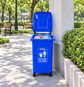 Poubelle à roulettes en plastique de 60 L avec couvercle rabattable, bac de tri pour déchets extérieurs, hôpital, école, cour, entrepôt, parc public, garage - Product Image 1