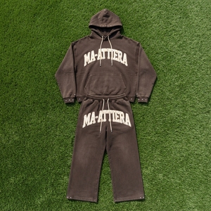 Chándal con capucha para hombre, de algodón marrón, con cremallera frontal, estampado de letras, corte holgado, informal, para otoño - Product Image 5