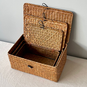 Cesta de Regalo de Mimbre con Tapa, 3 Tamaños Disponibles, Decoración con Lazo, Caja de Regalo Tejida, Múltiples Estilos y Colores, Compatible con OEM y ODM - Product Image 1
