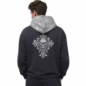 Sweat-shirts personnalisés avec strass pour hommes, en coton molletonné épais, style streetwear oversize, unisexe, avec design graphique, faible MOQ - Product Image 3