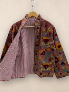 MM Artisan Handcrafted Eco-Friendly Suzani Embroidered <b>Velvet</b> Digital Printed Vintage Thick Long Pullover <b>Jacket</b> Bohemian <b>Women</b> - Product Image 3