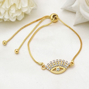 Pulsera ajustable de plata de ley 925 bañada en oro con circonitas transparentes y ojo turco, joyería fina al por mayor, Memoria Jewels - Product Image 1