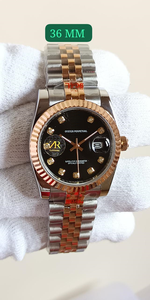 Reloj Mecánico de Dos Tonos de 36 mm, Esfera Negra, Marcadores de Hora con Diamantes, Cierre Oculto, Estilo Deportivo de Lujo, Alta Calidad - Product Image 2