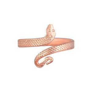 Bague ajustable en cuivre pur, design serpent, texture artisanale, bijoux de mode pour femmes, hommes, style unisexe - Product Image 1