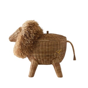 Lion Rattan Storage <b>Basket</b> <b>with</b> <b>Lid</b> Woven Animal Shaped Toy Organizer Bin Cute Safari Jungle Nursery Hamper - Product Image 2