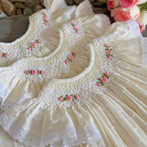 OEM Baby Girl Smocked Linen Dress Soft Organic Cotton Breathable Washable Floral In Stock Casual Outfit - Product Image 1