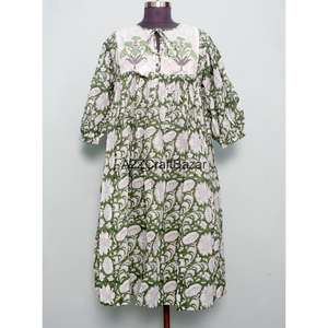 Robe en coton imprimée à la main pour femmes, confortable et respirante, designs élégants pour les fêtes en plein air et les occasions spéciales - Product Image 1