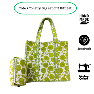 Sac fourre-tout en coton à imprimé floral vert avec trousse de toilette assortie, fermeture éclair, sac de shopping isotherme élégant - Product Image 2