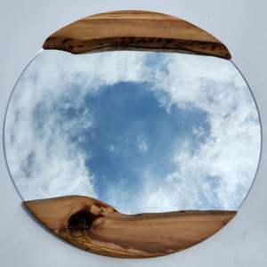 Miroir mural rond en bois Art Déco minimaliste, cadre naturel, fabrication artisanale OEM, décoration en provenance d'Indonésie - Product Image 1
