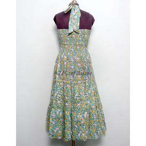 Robe midi à imprimé floral pour femme, col roulé, coupe trapèze, sans manches, 100% coton - Product Image 1
