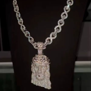 Collier chaîne maille cubaine Miami 18 mm en argent sterling 925, serti de moissanite couleur or blanc, style hip-hop, design unique, cadeau - Product Image 1