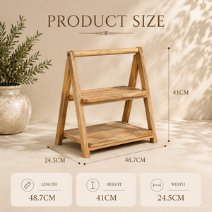 Exhibidor Rústico de Madera de Dos Niveles con Asa Integrada, Organizador que Ahorra Espacio para Postres, Productos de Panadería y Decoración - Product Image 2