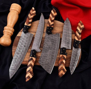 Juego de cuchillos de cocina de acero damasco de espiga completa, hechos a mano, edición de nueva marca, 5 piezas, con mango de palisandro olivado. - Product Image 5