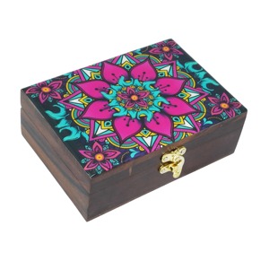 Boîte en bois imprimée de taille standard, boîte à bijoux colorée, boîte de rangement en bois imprimée pour cuisine et salle à manger, vente en gros - Product Image 1
