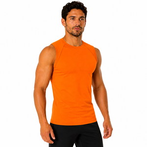 Custom Logo Mens Workout <b>Vest</b> Crew Neck Sleeveless Athletic Tank Top Vibrant Tone Gym Sleeveless Shirt Custom Gym Singlet - Product Image 3