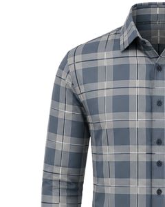 Camisa a Cuadros Azul Grisáceo Personalizada para Hombre, Camisa Casual Formal de Manga Larga con Botones, Camisa de Franela de Algodón Personalizada para Hombre - Product Image 3