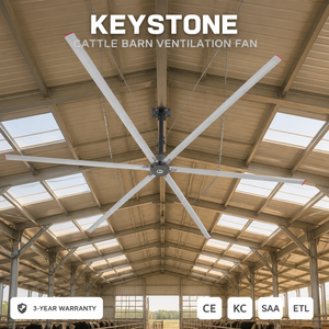 พัดลมเพดาน HVLS ขนาดใหญ่ รุ่น Keystone สำหรับโรงเรือนเลี้ยงวัวในฟาร์มปศุสัตว์ - Product Image 1