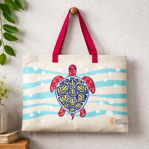 Eco Friendly Turtle Print Tote Bag | Durable Reusable Grocery <b>Beach</b> Shoulder Bag with Polyester Webbing Handles for Daily Use - Product Image 6