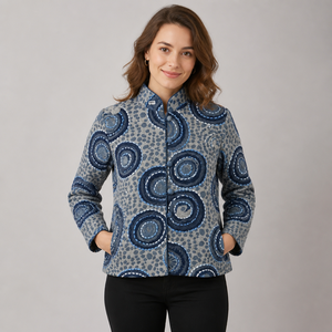 Colección de Diseñador, Abrigo Casual Corto con Cuello Mandarín y Estampado Paisley Bohemio, Manga Larga, Abrigo de Lana para Mujer, Invierno - Product Image 6