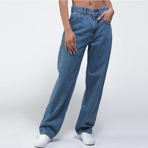 Jeans en denim déchiré taille haute personnalisés avec logo OEM pour femmes, pantalon évasé bleu avec plumes, grande taille, mode hiver - Product Image 1