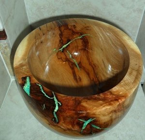 Bol en bois massif avec résine époxy, fait main, rustique, pour servir, bol à fruits en bois, décoration moderne pour la maison, pièce décorative. - Product Image 4