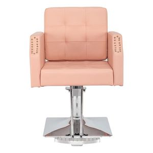 PVC Leather & Aluminum Alloy 150kg Capacity High Oil Pump Barber Chair with Square Rivet Type Chassis Available in Pink - Product Image 1
