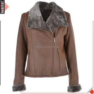 Chaquetas de piel de oveja para mujer personalizadas hechas en Pakistán Chaquetas de cuero marrón OEM de piel de oveja genuina pura - Product Image 1