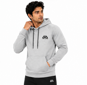 Sudadera con Capucha para Hombre, Color Gris Claro, Impermeable, 100% Algodón, con Bolsillo, Logotipo Personalizado en la Parte Delantera, Ropa Deportiva, Informal, Premium, Atlética - Product Image 2