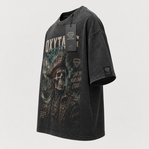 T-shirt surdimensionné vintage délavé à l'acide pour homme, en coton épais, à épaules tombantes, avec imprimé graphique Tête de Pirate, fabriqué sur mesure - Product Image 2