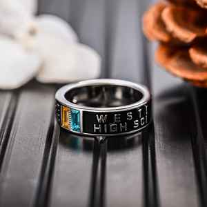 Anillo de Graduación Universitario Personalizado BOJ School Ring 054, Anillo de Colegio Secundario para Ella, con Piedra de Nacimiento, Plata 925, ¡Oferta! - Product Image 2