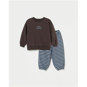 Ensemble de vêtements décontractés de style coréen OZKIZ pour garçons, motif rayé, en molleton français pour le printemps/l'automne, vente en gros pour 2-6 ans - Product Image 1