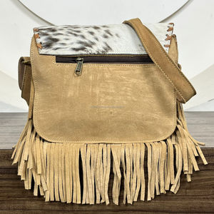 New Western Style Hair on Hide Fur Suede Leather Fringe <b>Bag</b> High Quality <b>Boho</b> Women Leather Shoulder <b>Bag</b> With Turquoise Stone - Product Image 6