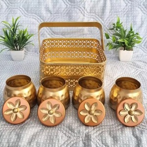 Optimum Quality Golden Metal <b>Spice</b> <b>Jar</b> Set with Floral Lids and Carry Handle Durable Herb Storage Container - Product Image 5