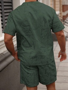 Ensemble T-shirt et short d'été en coton tricoté 100 % respirant, séchage rapide, coupe oversize, 2 pièces personnalisable, effet délavé pour homme - Product Image 2