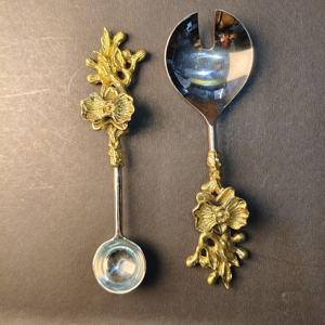 Ensemble de serveur à gâteau et de fourchettes à dessert en or luxueux avec fleurs d'orchidée, ensemble de coupe de gâteau de mariage orné de fleurs pour les fêtes et les événements - Product Image 2