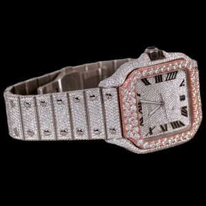 Top High Quality Two Tone Moissanite Quartz Movement <b>Watch</b> Square Glass Dial roman Numerals Pave Setting Brilliant Cut <b>Diamond</b> - Product Image 6