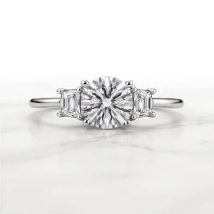 Round Cut Lab Grown Three Stone <b>Engagement</b> Art Deco Anniversary <b>Engagement</b> <b>Ring</b> Bridal Jewelry <b>Unique</b> Gift For Her - Product Image 1