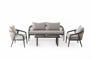 Este conjunto de sofás está hecho de aluminio de calidad con respaldo de cuerda tejida y cojín impermeable para uso en interiores o exteriores. - Product Image 2